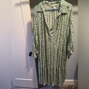 H&M Green and White Patterned Dress